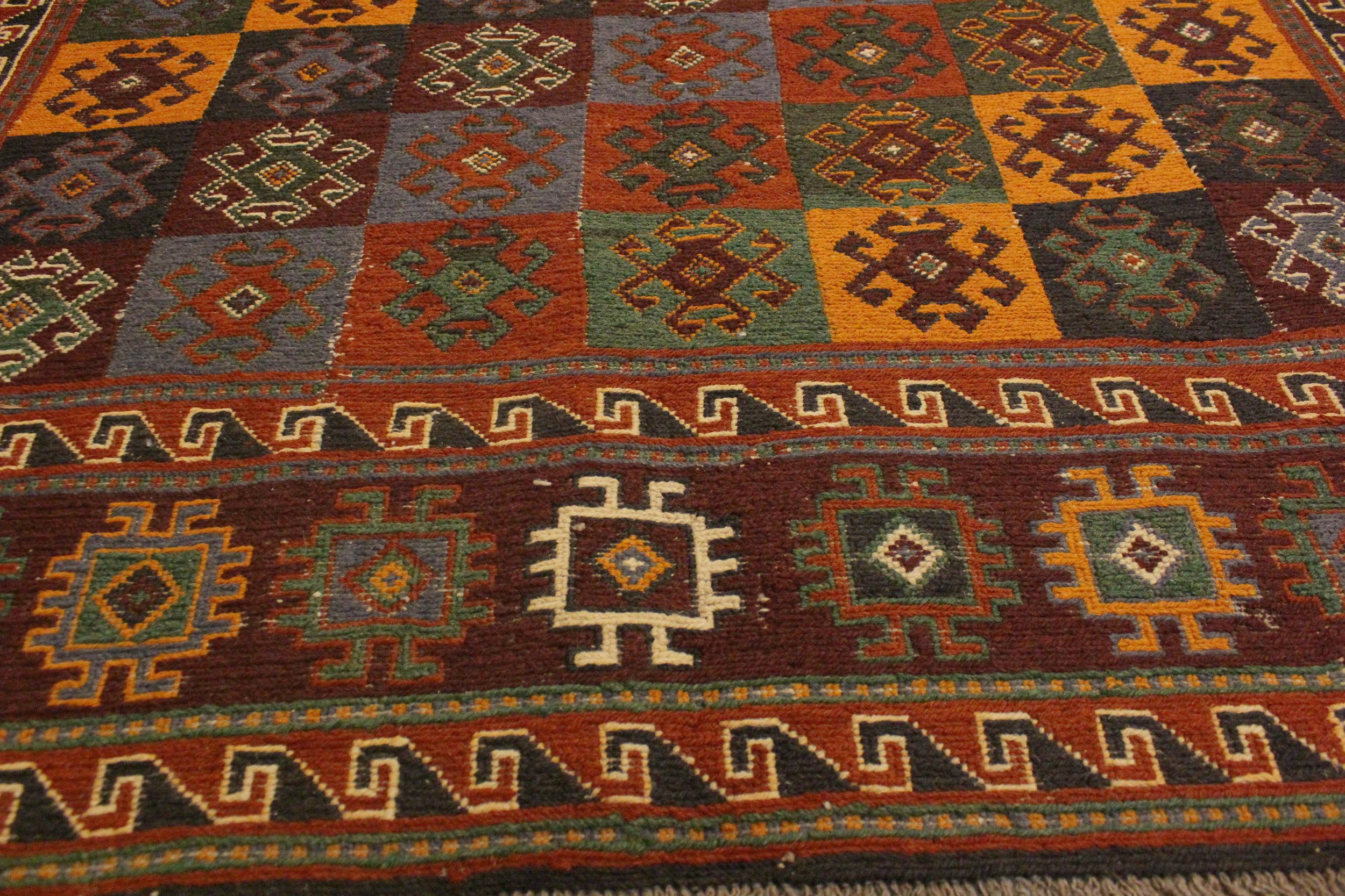 handmade Geometric Soumakh Rust Brown Hand-Woven RECTANGLE 100% WOOL area rug 5 x 6