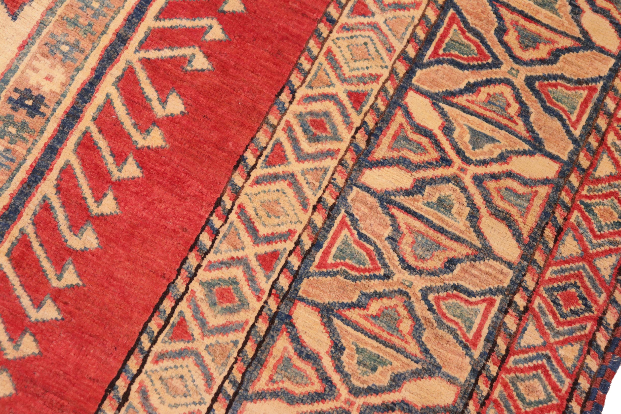 handmade Geometric Super Kazak Rust Tan Hand Knotted RECTANGLE 100% WOOL area rug 7' x 9'