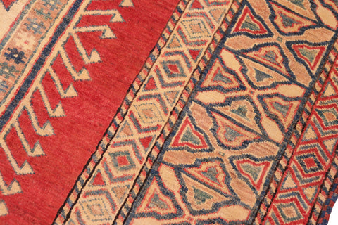 handmade Geometric Super Kazak Rust Tan Hand Knotted RECTANGLE 100% WOOL area rug 7' x 9'
