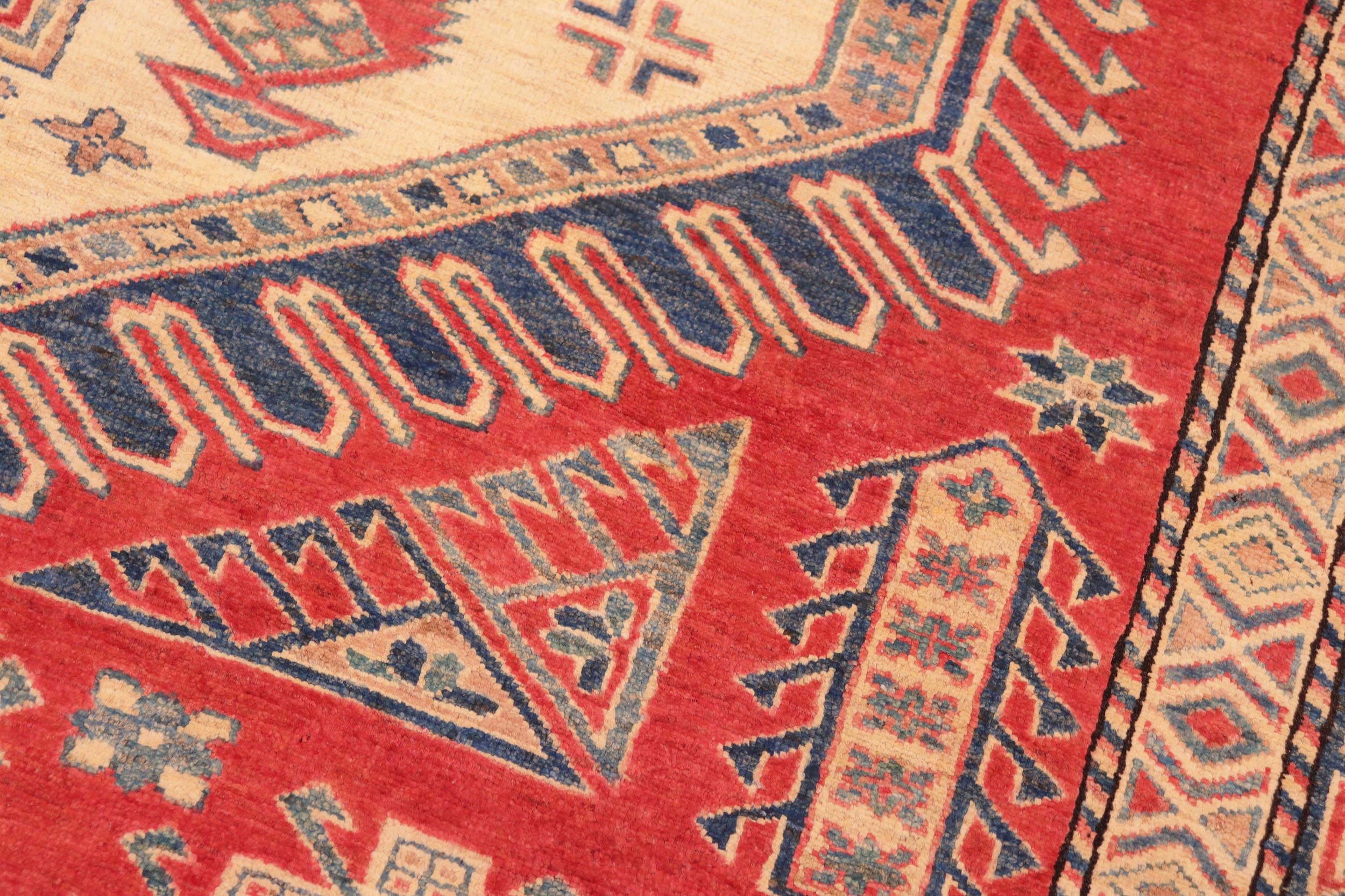 handmade Geometric Super Kazak Rust Tan Hand Knotted RECTANGLE 100% WOOL area rug 7' x 9'