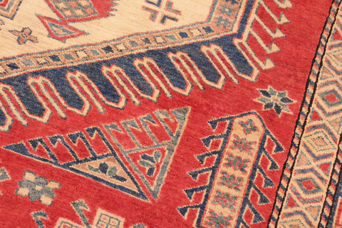 handmade Geometric Super Kazak Rust Tan Hand Knotted RECTANGLE 100% WOOL area rug 7' x 9'