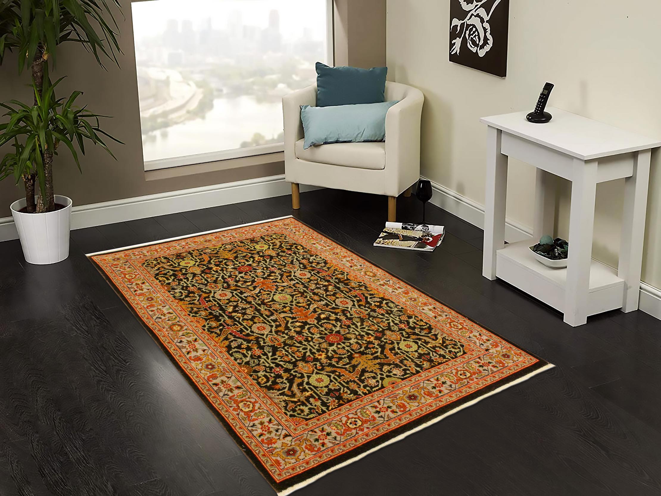 handmade Traditional Kafkaz Brown Tan Hand Knotted RECTANGLE 100% WOOL area rug 4x6