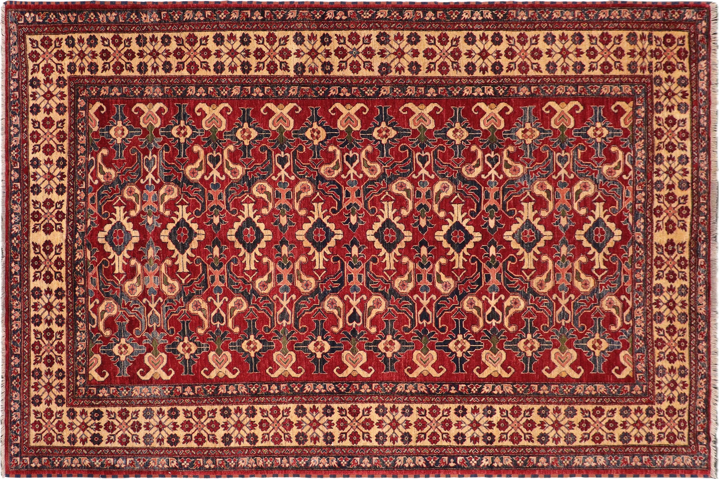 handmade Geometric Super Kazak Red Beige Hand Knotted RECTANGLE 100% WOOL area rug 8' x 11'
