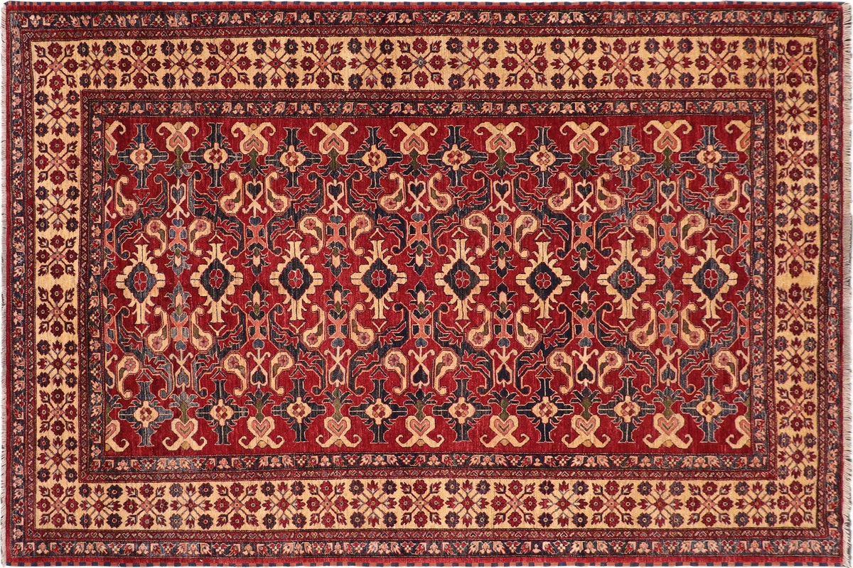 handmade Geometric Super Kazak Red Beige Hand Knotted RECTANGLE 100% WOOL area rug 8' x 11'