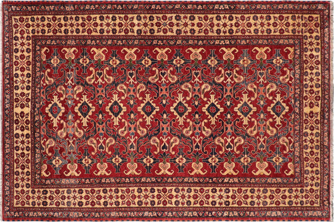 handmade Geometric Super Kazak Red Beige Hand Knotted RECTANGLE 100% WOOL area rug 8' x 11'