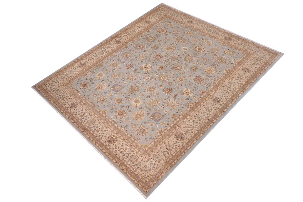 handmade Transitional Design Lt. Blue Tan Hand Knotted RECTANGLE 100% WOOL area rug 10x14