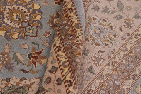 handmade Traditional Design Lt. Blue Tan Hand Knotted RECTANGLE 100% WOOL area rug 10' x 14'