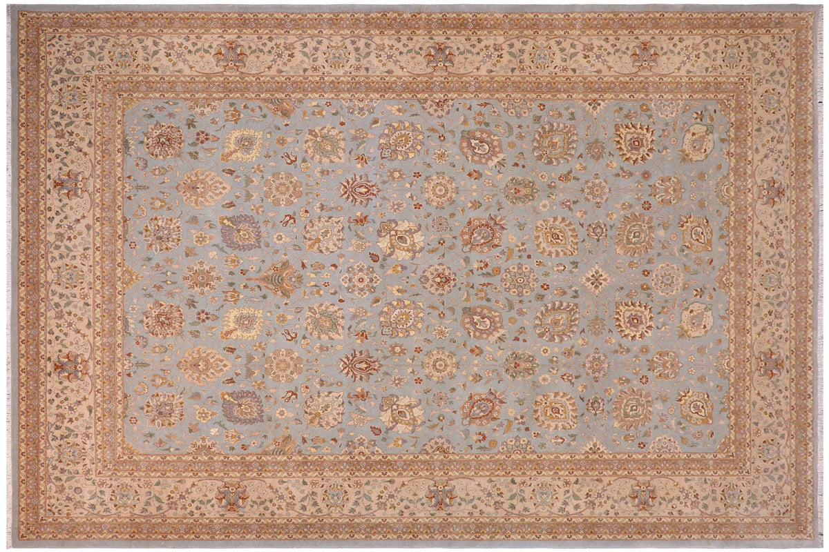 handmade Traditional Design Lt. Blue Tan Hand Knotted RECTANGLE 100% WOOL area rug 10' x 14'