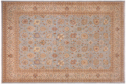 handmade Traditional Design Lt. Blue Tan Hand Knotted RECTANGLE 100% WOOL area rug 10' x 14'