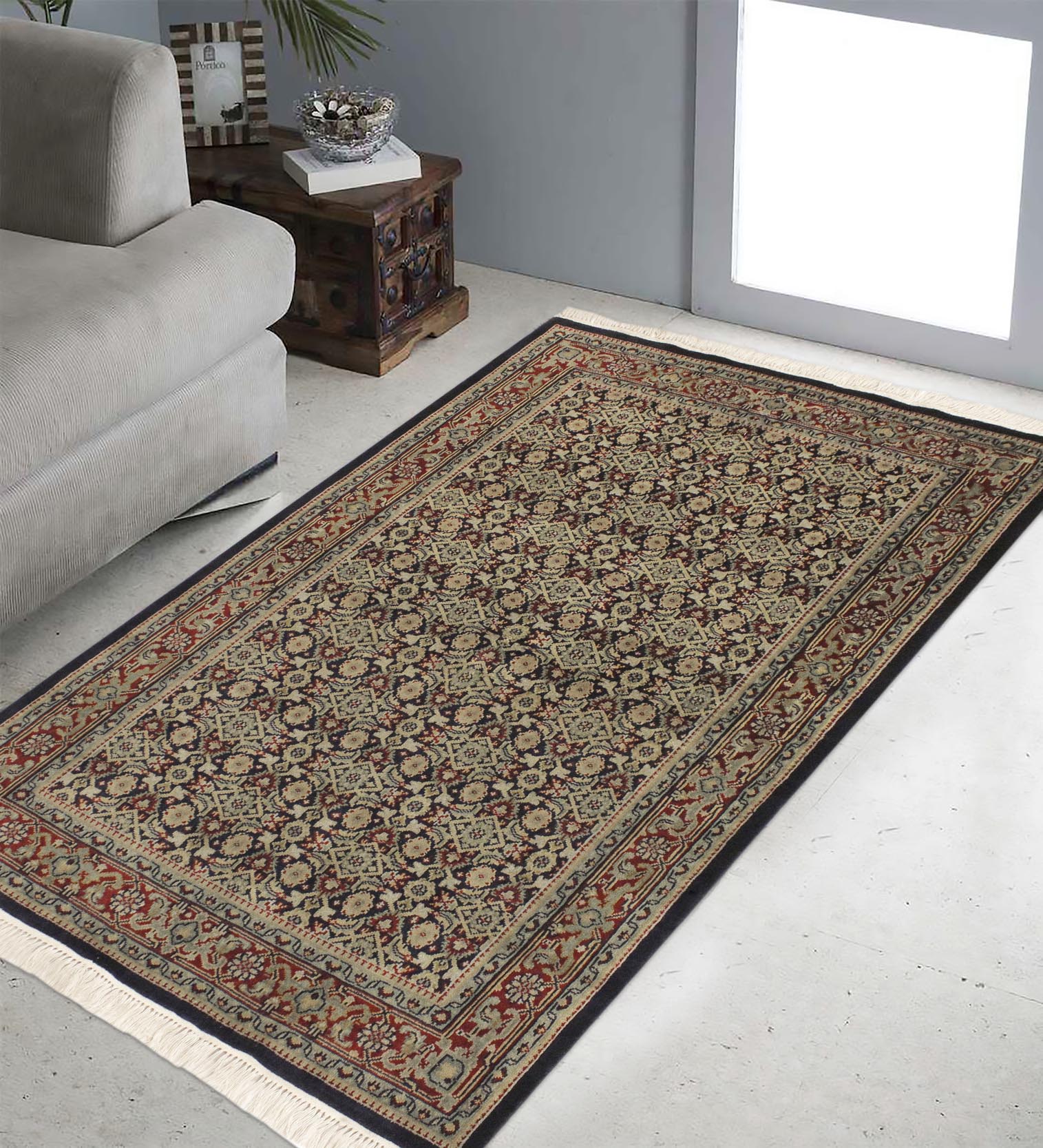 handmade Transitional  Blue Red Hand Knotted RECTANGLE 100% WOOL area rug 4' x 6'