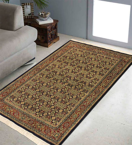 handmade Transitional  Blue Red Hand Knotted RECTANGLE 100% WOOL area rug 4X6