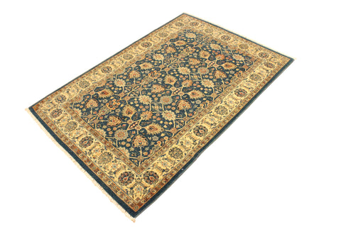 handmade Traditional Design Teal Ivory Hand Knotted RECTANGLE 100% WOOL area rug 4' x 6'