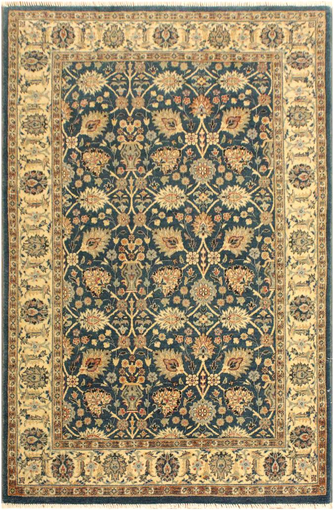 handmade Transitional Design Teal Ivory Hand Knotted RECTANGLE 100% WOOL area rug 4'X6'