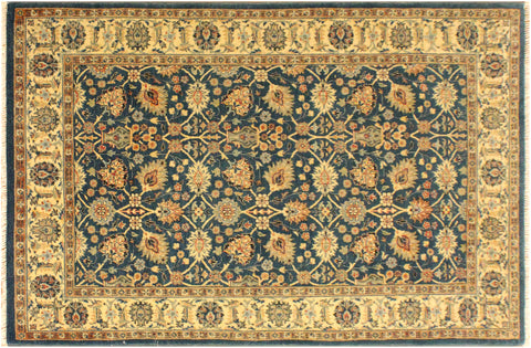 handmade Traditional Design Teal Ivory Hand Knotted RECTANGLE 100% WOOL area rug 4' x 6'