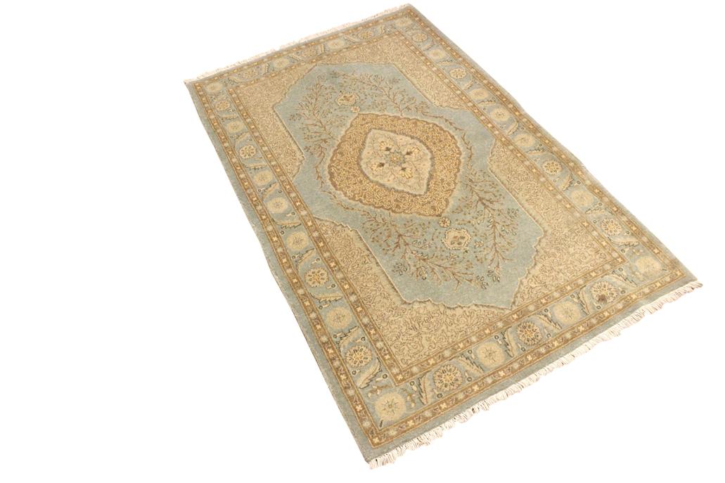 handmade Traditional Kashan Lt. Blue Gold Hand Knotted RECTANGLE 100% WOOL area rug 3'X5'
