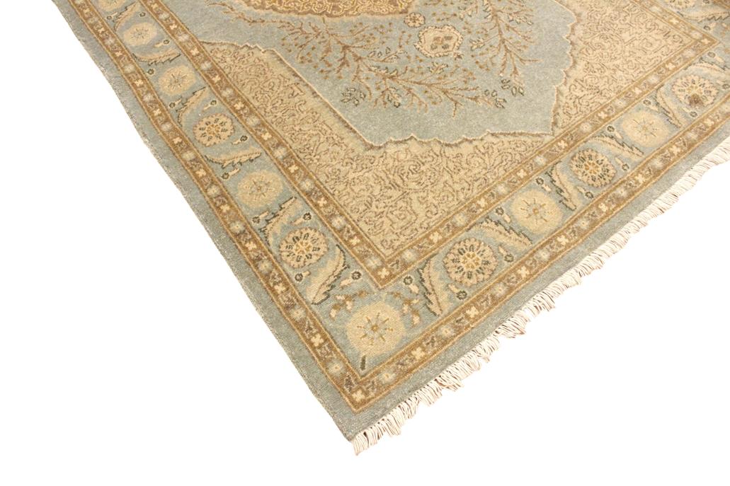 handmade Traditional Kashan Lt. Blue Gold Hand Knotted RECTANGLE 100% WOOL area rug 3'X5'