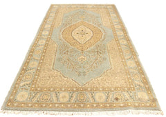 handmade Traditional Kashan Lt. Blue Gold Hand Knotted RECTANGLE 100% WOOL area rug 3'X5'