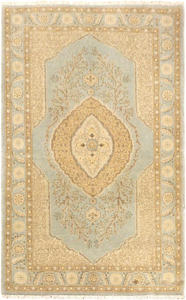 handmade Traditional Kashan Lt. Blue Gold Hand Knotted RECTANGLE 100% WOOL area rug 3'X5'