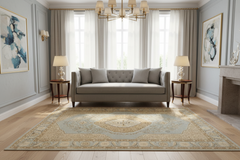 Turkish Knotted Istanbul Clinton Blue/Gold Wool Rug - 3'2''X5'0''