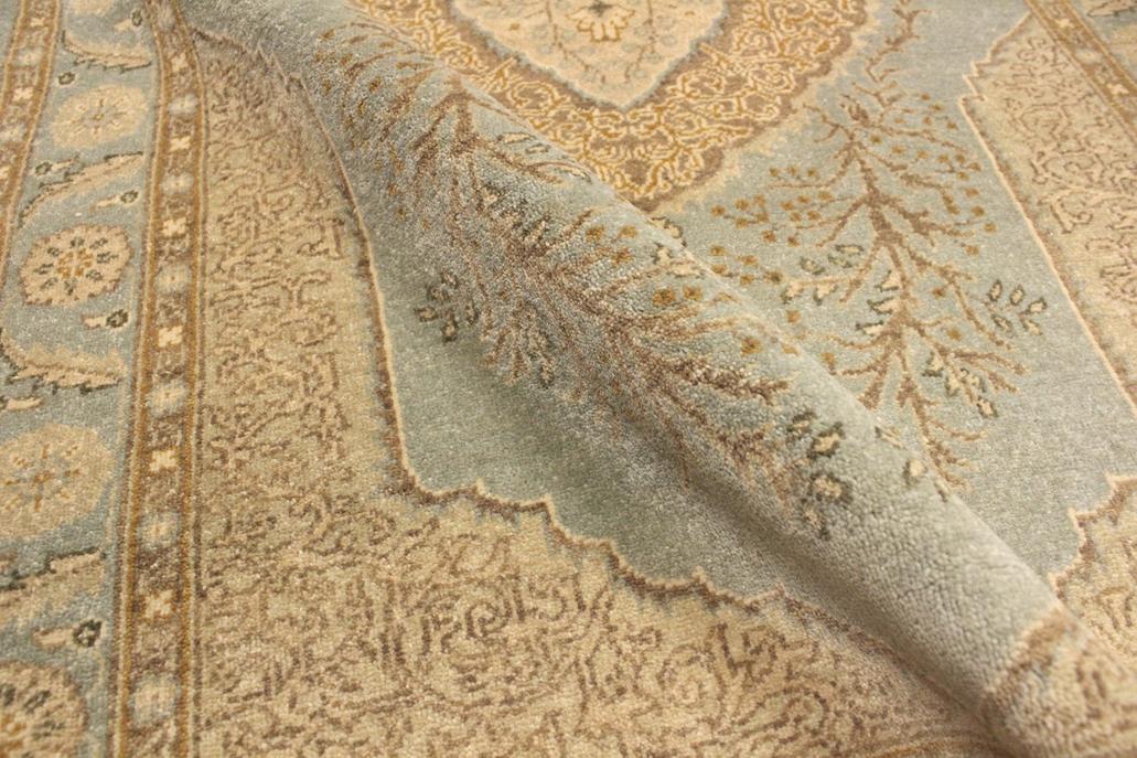 handmade Traditional Kashan Lt. Blue Gold Hand Knotted RECTANGLE 100% WOOL area rug 3'X5'