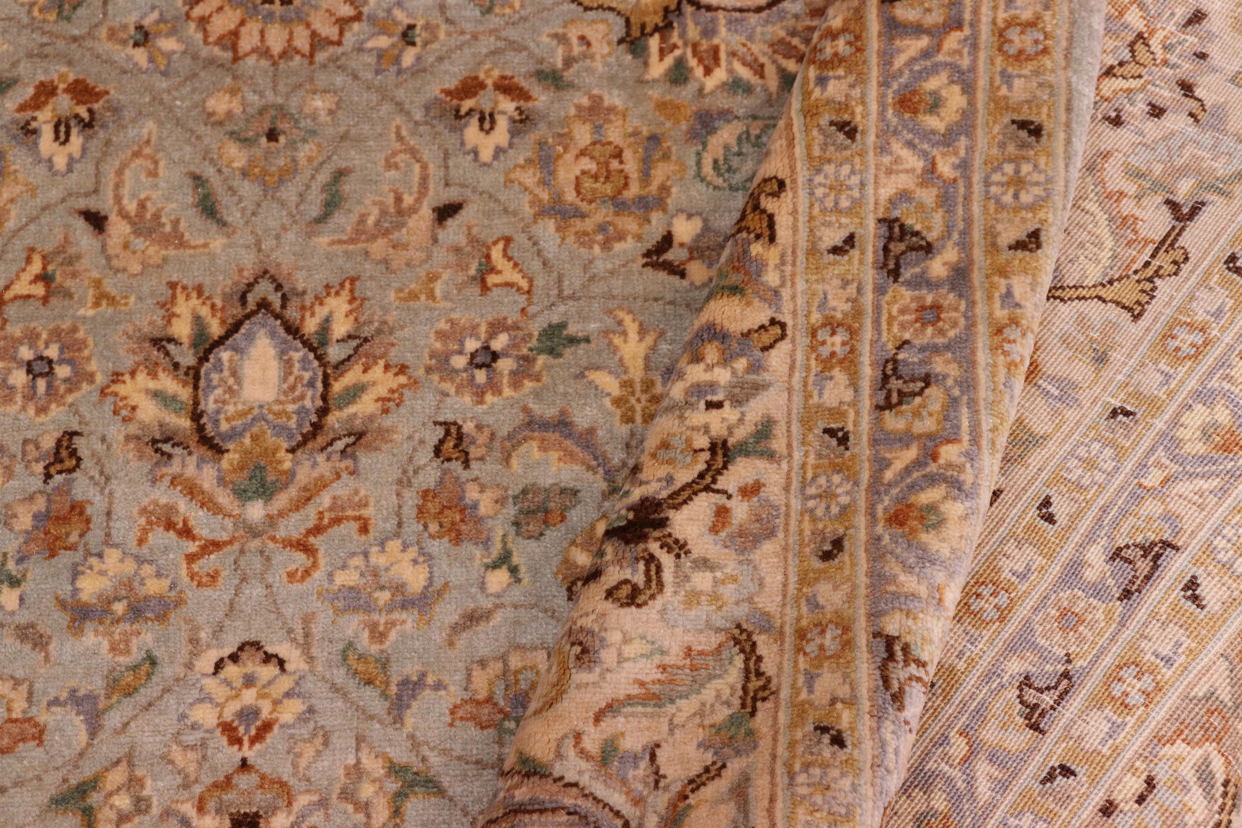 handmade Traditional  Lt. Blue Tan Hand Knotted RECTANGLE 100% WOOL area rug 8' x 10'