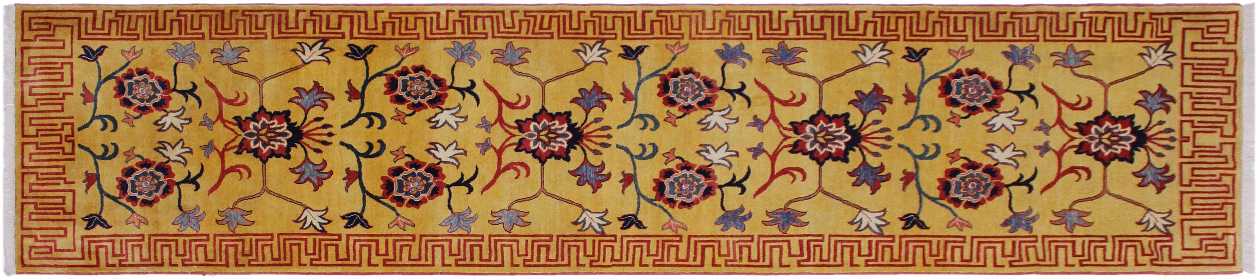 handmade Geometric Super Kazak Gold Red Hand Knotted RUNNER 100% WOOL area rug 3' x 10'