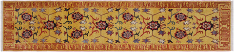 handmade Geometric Super Kazak Gold Red Hand Knotted RUNNER 100% WOOL area rug 3' x 10'