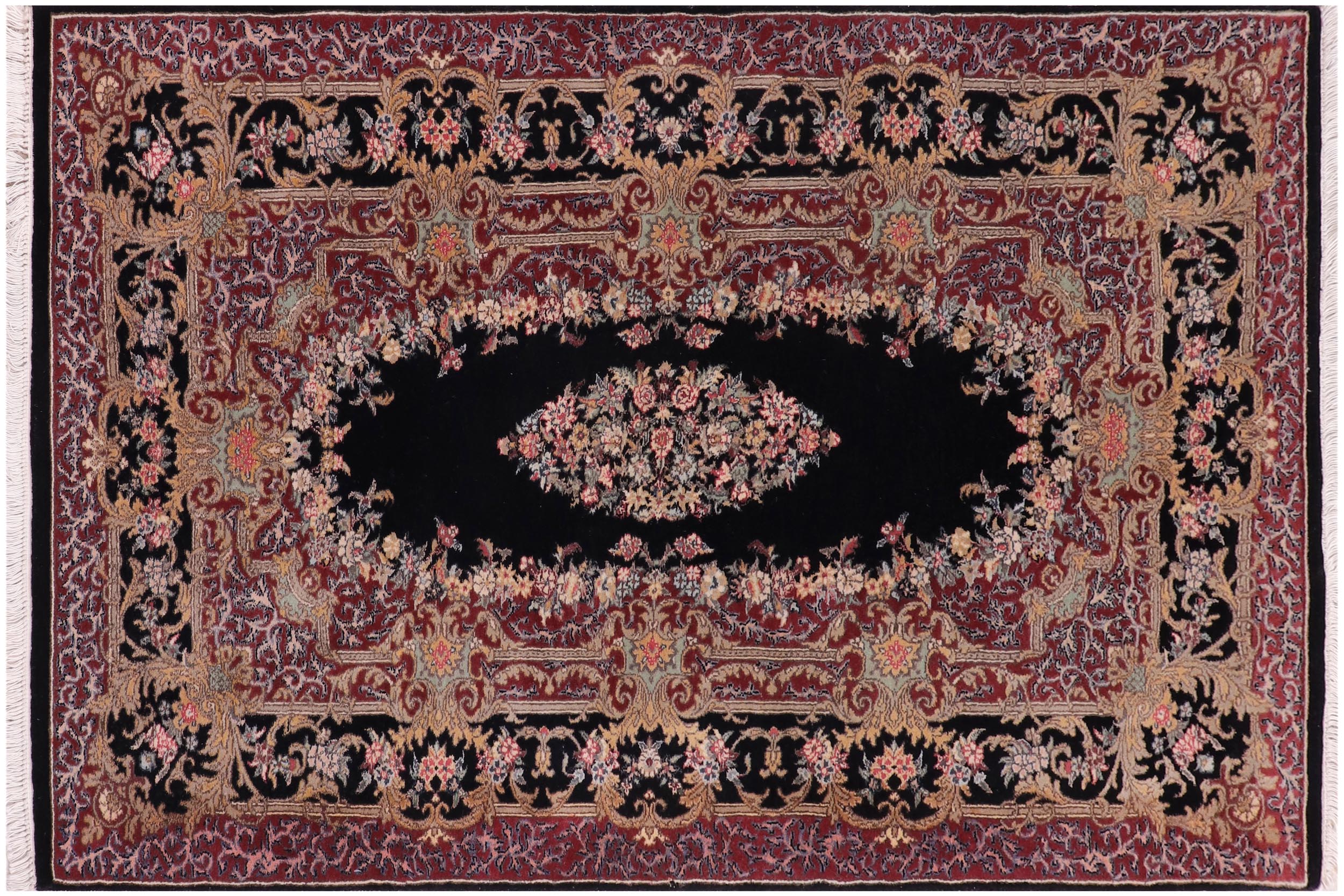 handmade Traditional Abusson Black Black Hand Knotted RECTANGLE 100% WOOL area rug 3x5