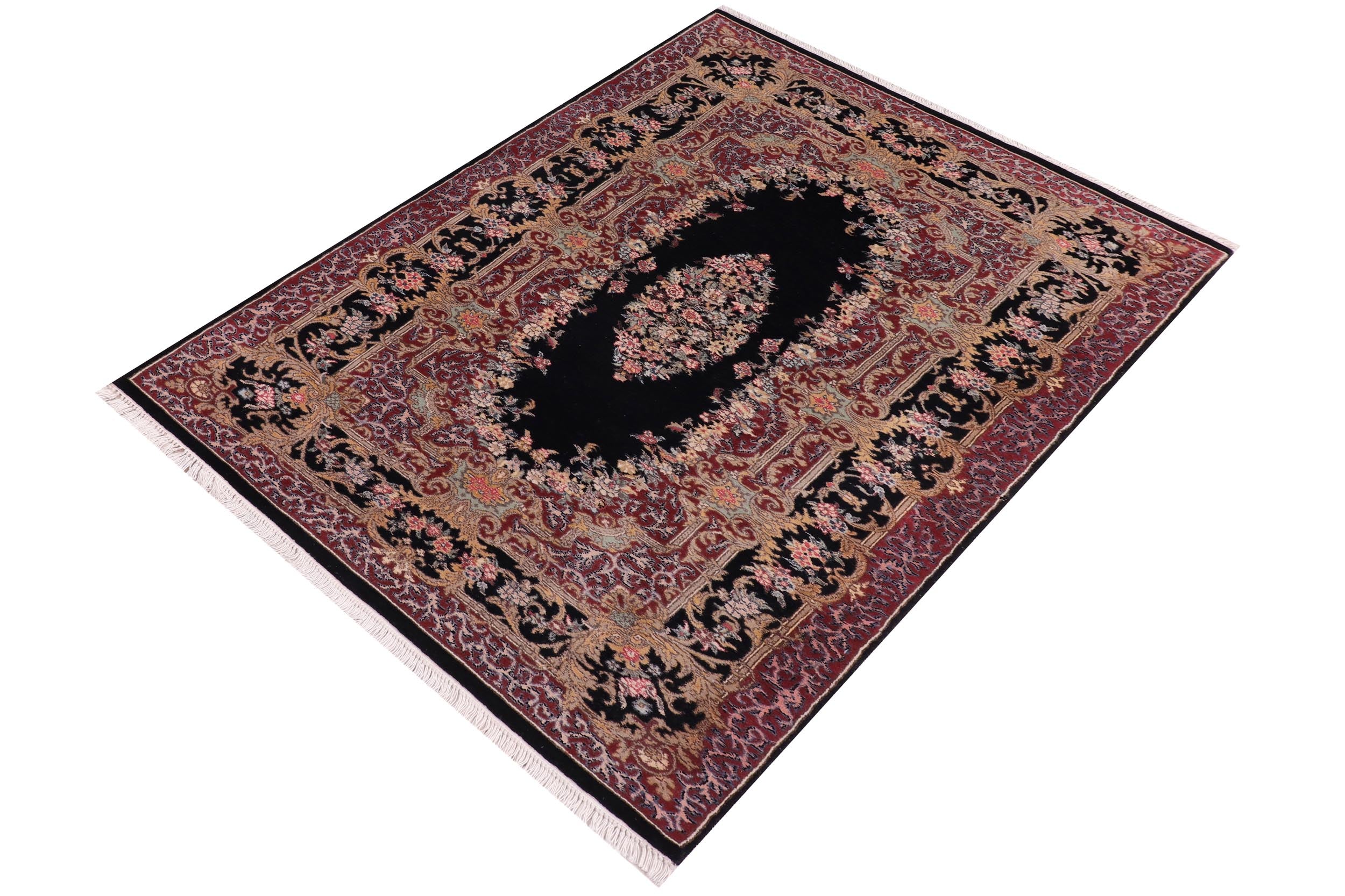 handmade Traditional Abusson Black Black Hand Knotted RECTANGLE 100% WOOL area rug 3x5