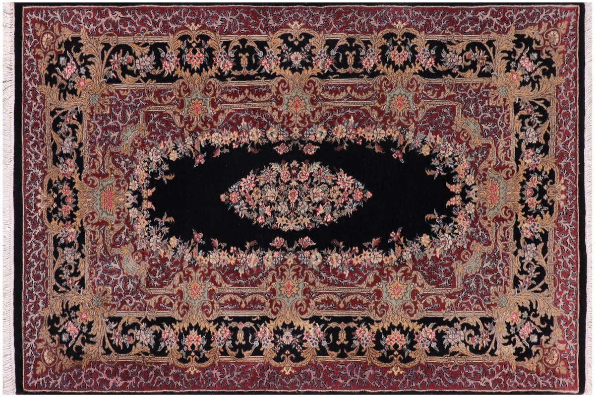 handmade Traditional Abusson Black Black Hand Knotted RECTANGLE 100% WOOL area rug 3x5