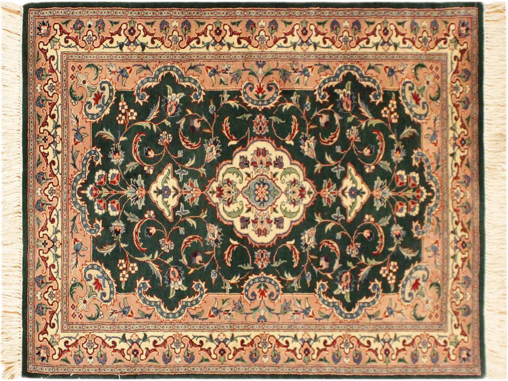 handmade Traditional Kashan Green Ivory Hand Knotted RECTANGLE 100% WOOL area rug 3x4