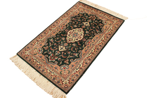 handmade Traditional Kashan Green Ivory Hand Knotted RECTANGLE 100% WOOL area rug 3x4