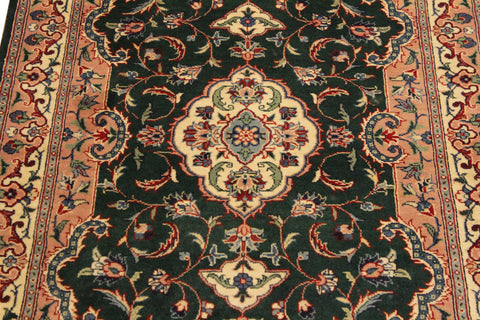 handmade Traditional Kashan Green Ivory Hand Knotted RECTANGLE 100% WOOL area rug 3x4