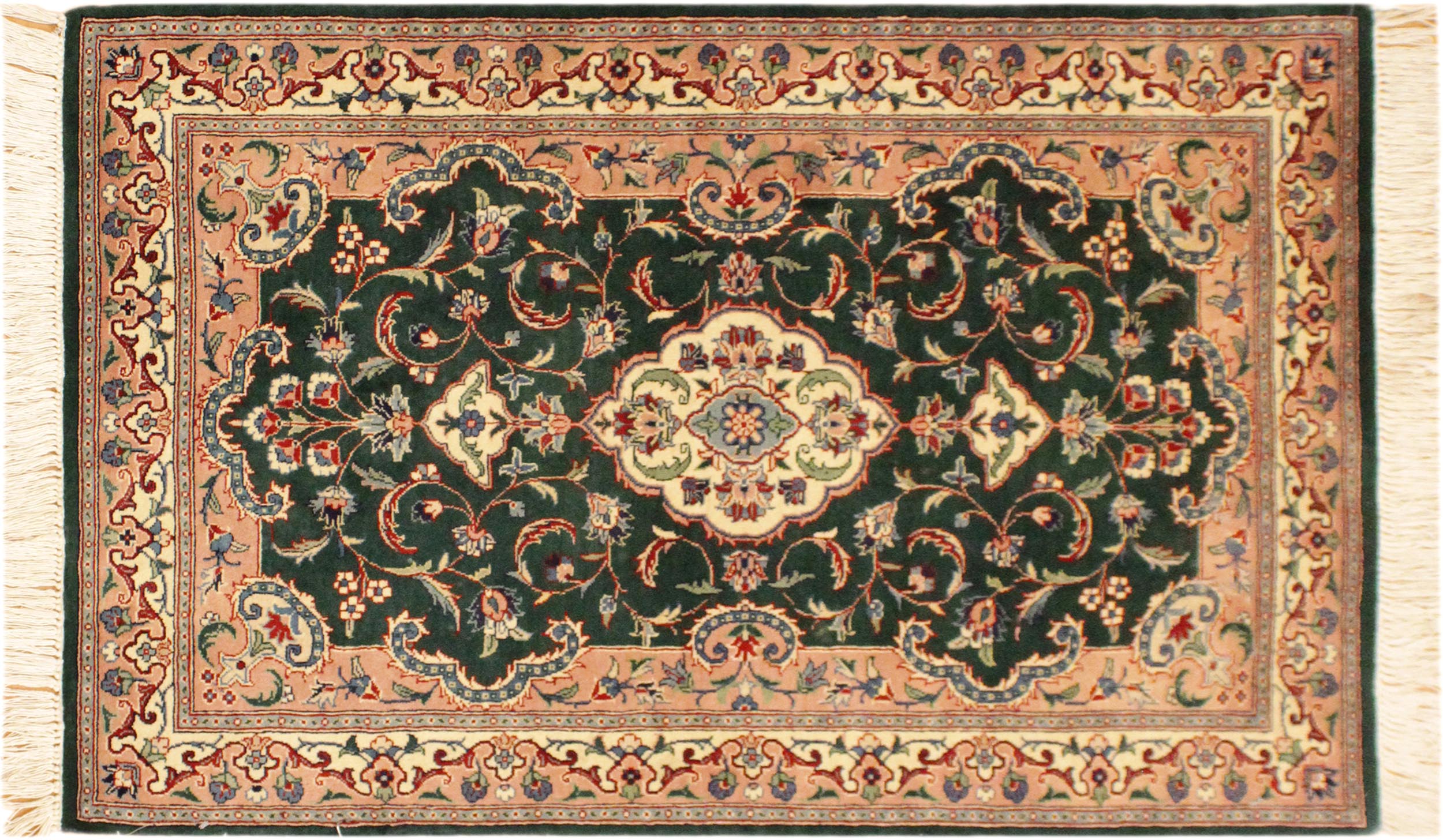 handmade Traditional Kashan Green Ivory Hand Knotted RECTANGLE 100% WOOL area rug 3x4