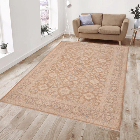 handmade Transitional Kafkaz Brown Tan Hand Knotted RECTANGLE 100% WOOL area rug 6' x 9'