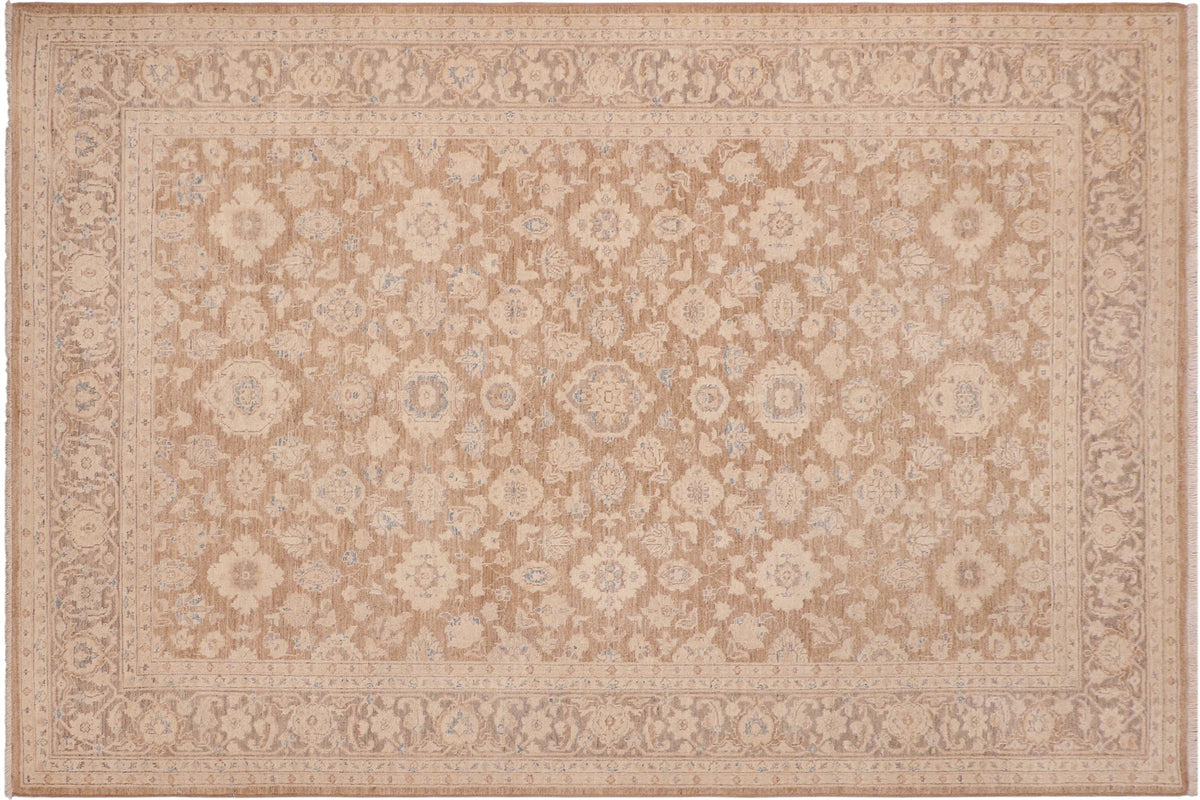 handmade Transitional Kafkaz Brown Tan Hand Knotted RECTANGLE 100% WOOL area rug 6' x 9'