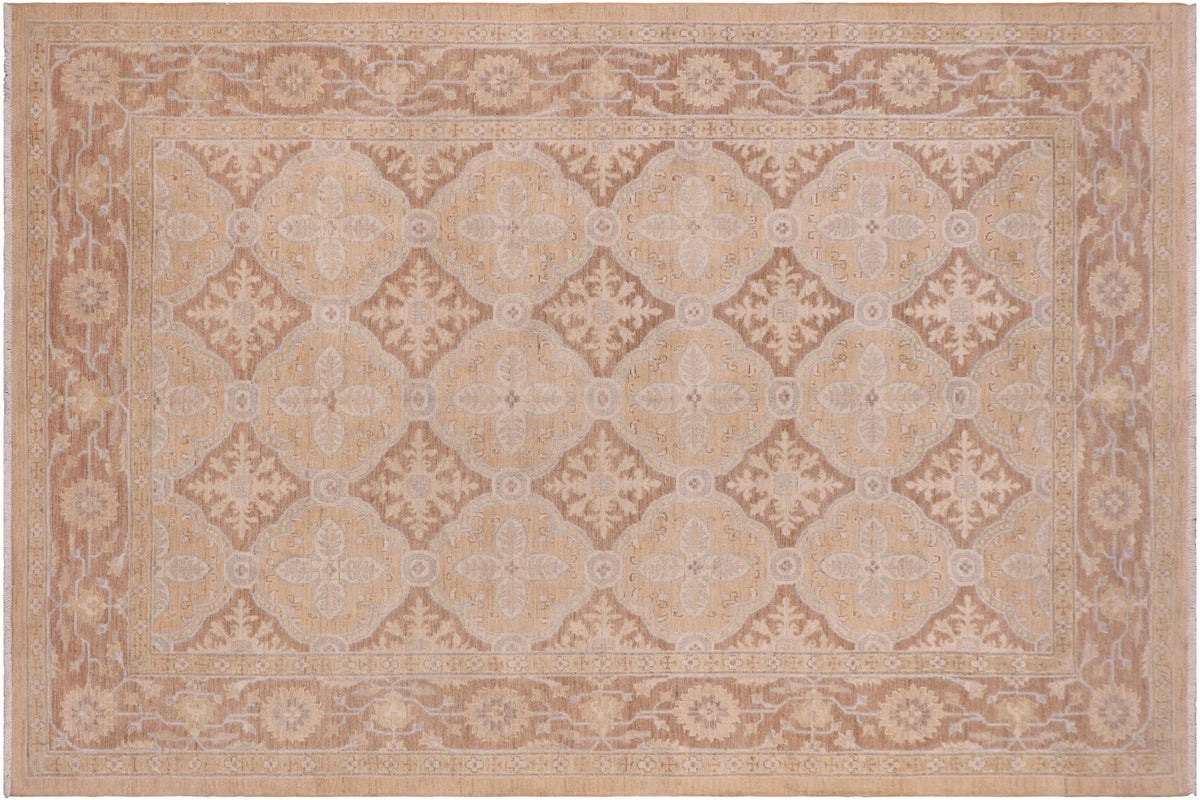 handmade Transitional Kafkaz Tan Brown Hand Knotted RECTANGLE 100% WOOL area rug 6' x 9'