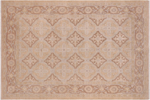handmade Transitional Kafkaz Tan Brown Hand Knotted RECTANGLE 100% WOOL area rug 6' x 9'