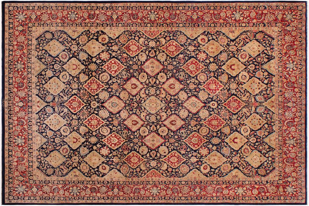 handmade Traditional Kirman Blue Red Hand Knotted RECTANGLE 100% WOOL area rug 9 x 12
