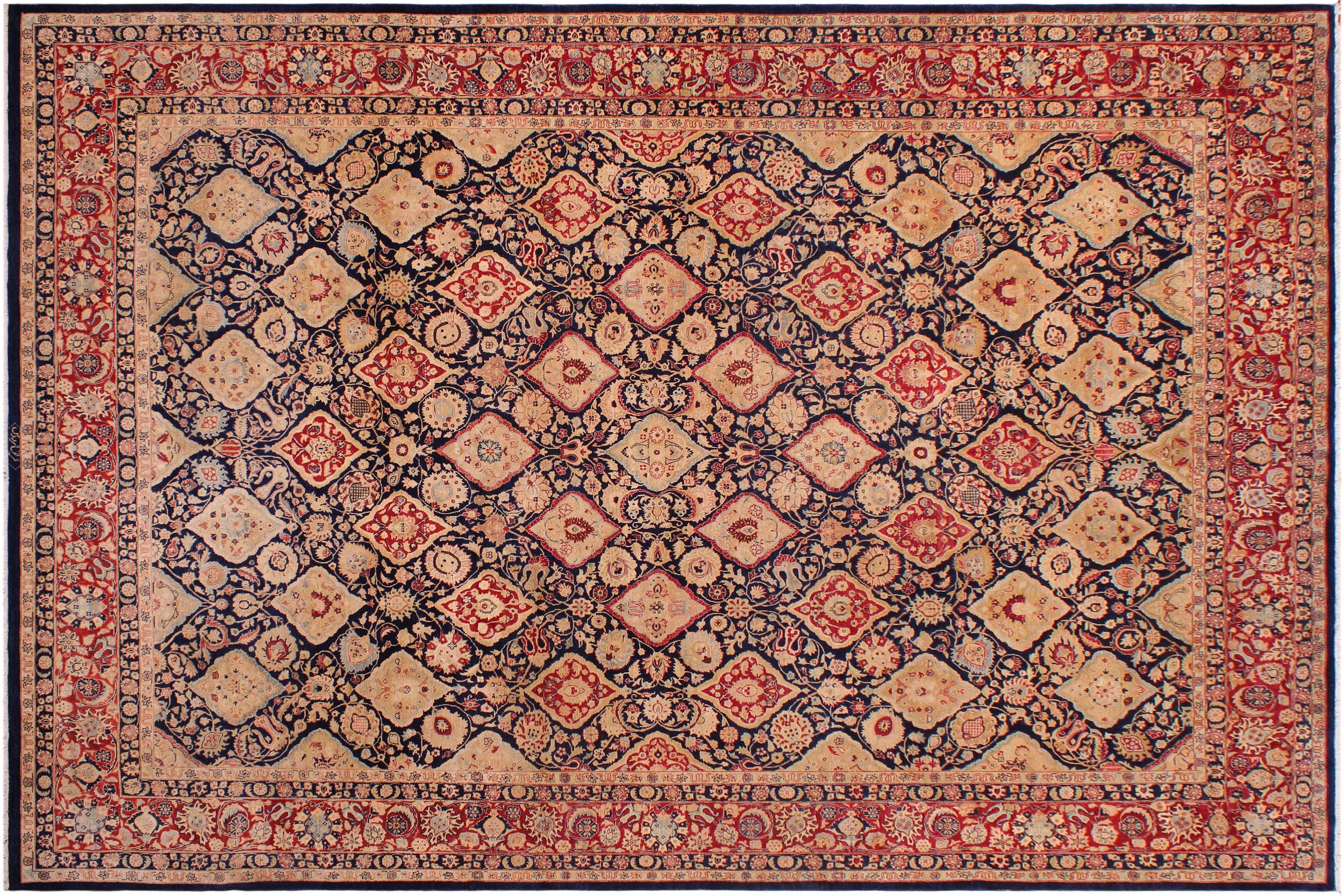 handmade Traditional Kirman Blue Red Hand Knotted RECTANGLE 100% WOOL area rug 9 x 12