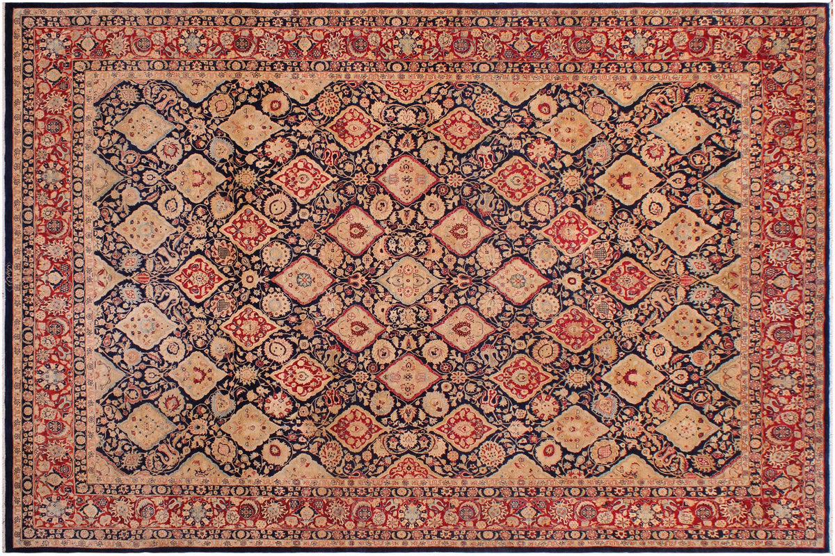 handmade Traditional Kirman Blue Red Hand Knotted RECTANGLE 100% WOOL area rug 9 x 12