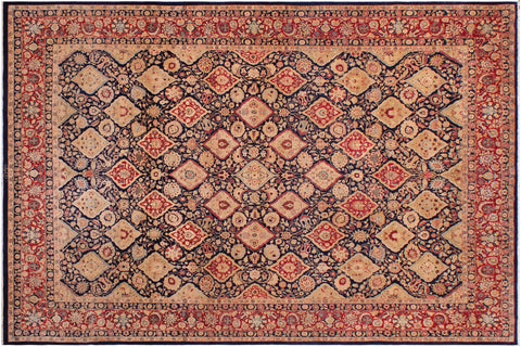 handmade Traditional Kirman Blue Red Hand Knotted RECTANGLE 100% WOOL area rug 9 x 12