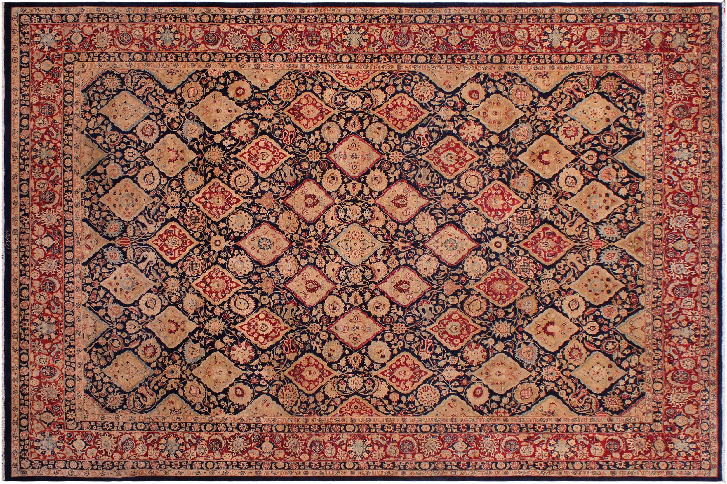 handmade Traditional Kirman Blue Red Hand Knotted RECTANGLE 100% WOOL area rug 9x12