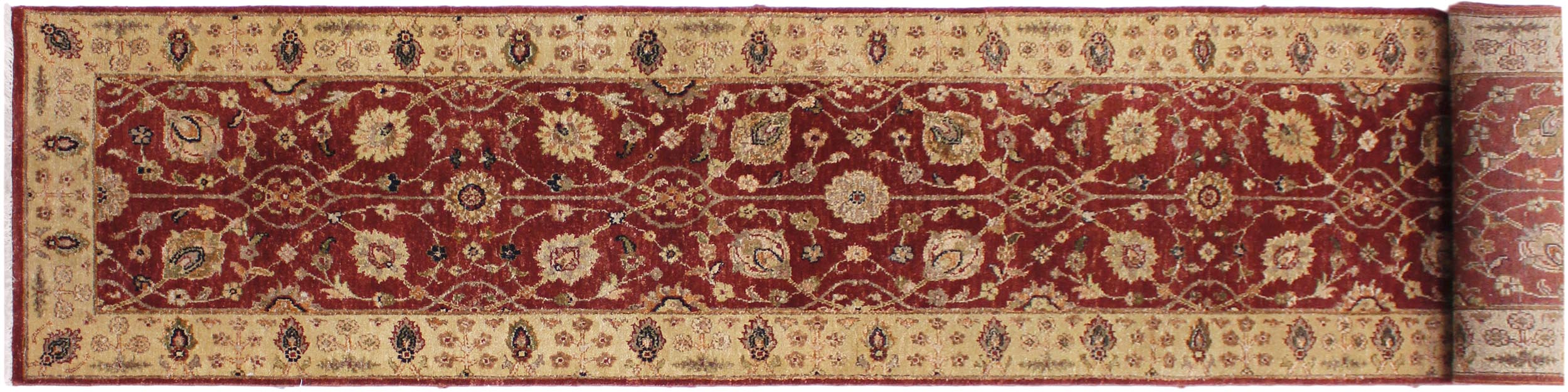 handmade Transitional Kirman Red Gold Hand Knotted RUNNER 100% WOOL area rug 3' x 12'