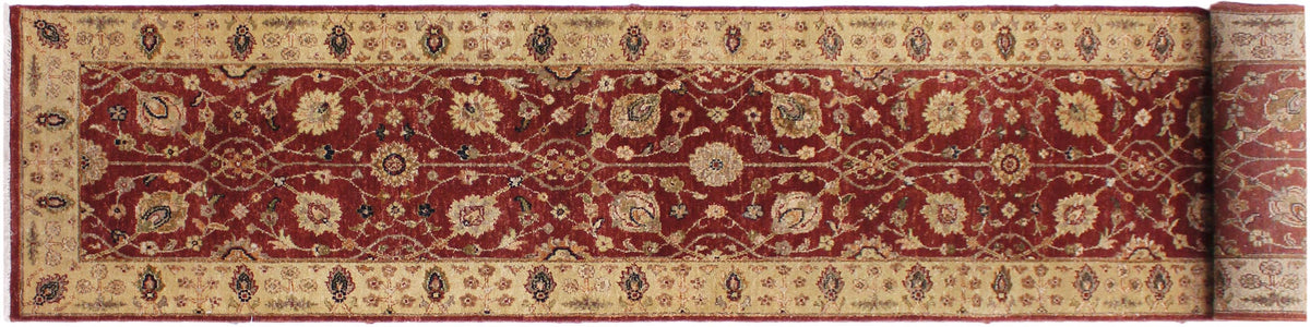 handmade Transitional Kirman Red Gold Hand Knotted RUNNER 100% WOOL area rug 3' x 12'