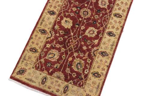 handmade Transitional Kirman Red Gold Hand Knotted RUNNER 100% WOOL area rug 3' x 12'