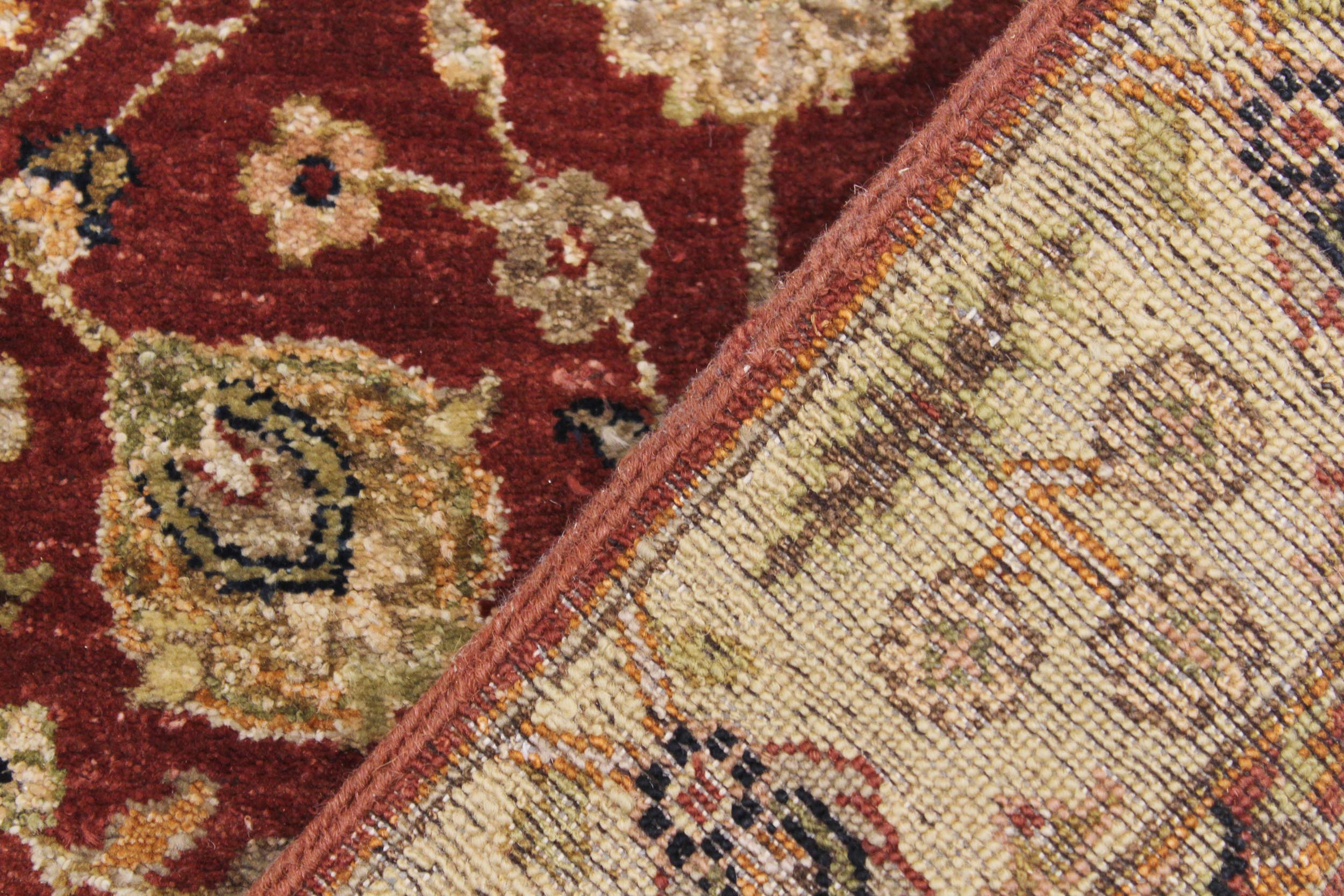 handmade Transitional Kirman Red Gold Hand Knotted RUNNER 100% WOOL area rug 3' x 12'