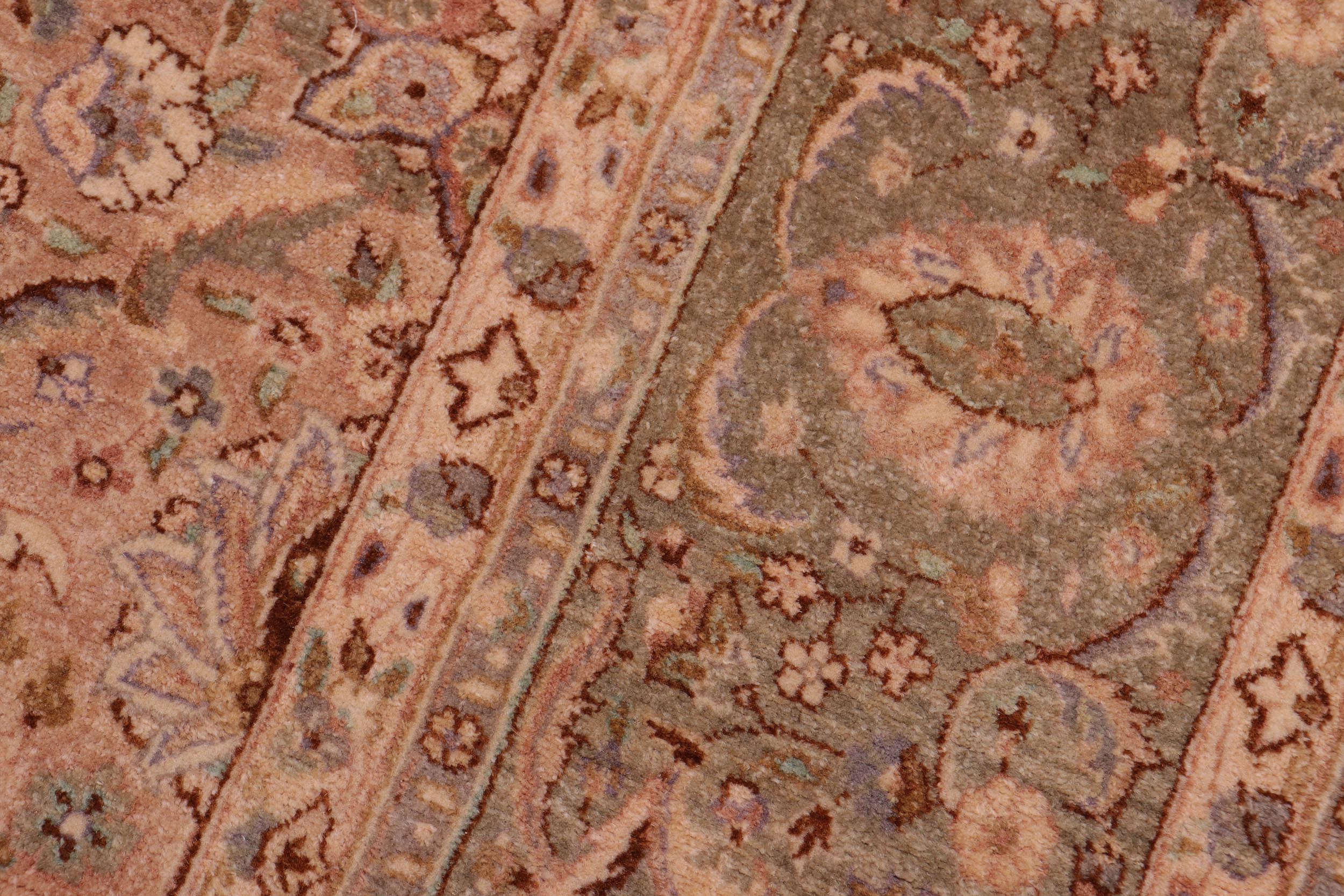 handmade Transitional Qaseem Bond Tan Lt. Green Hand Knotted SQUARE 100% WOOL area rug 6 x 6