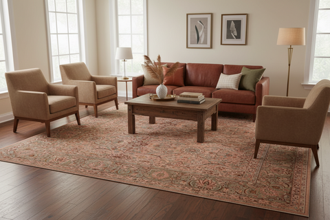 handmade Transitional Qaseem Bond Tan Lt. Green Hand Knotted SQUARE 100% WOOL area rug 6 x 6
