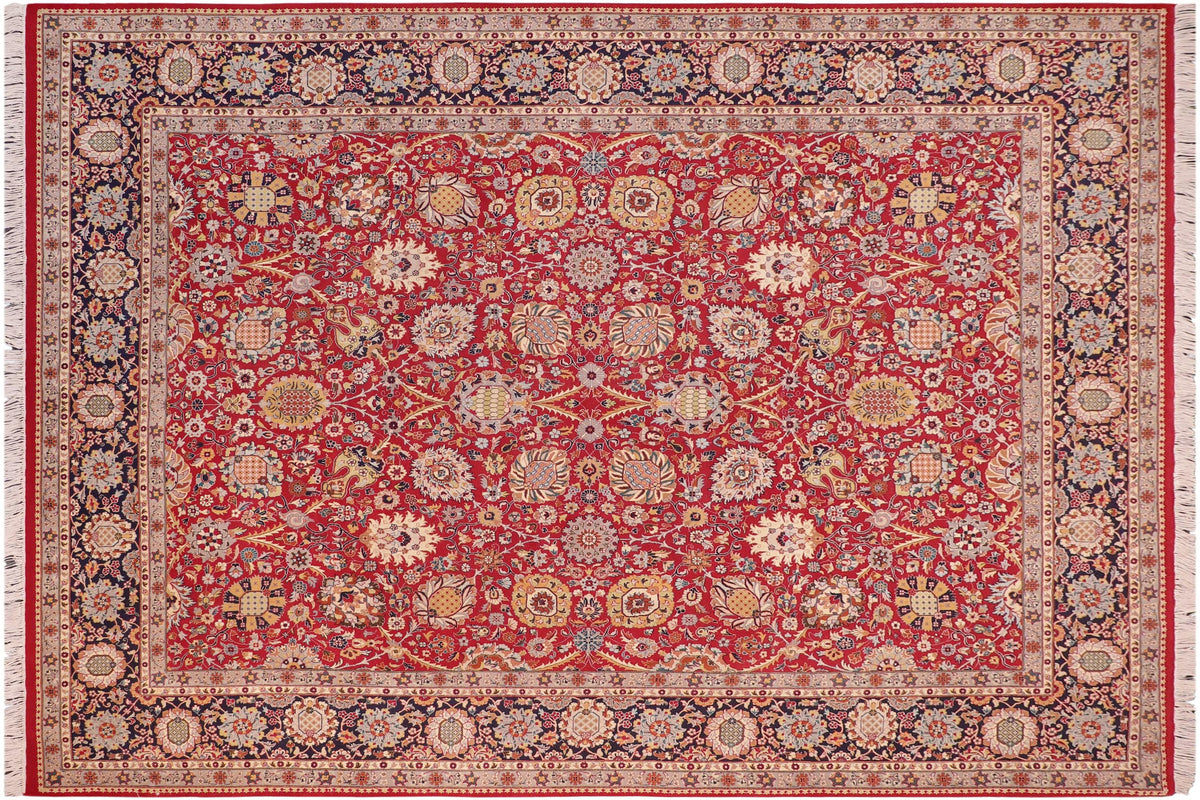 handmade Transitional  Red Blue Hand Knotted RECTANGLE 100% WOOL area rug 8x10